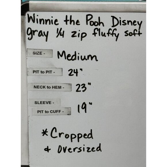 Disney Gray Pooh Fleece 1/4 zip Cropped shirt elastic waist cuffs Size Medium - Picture 9 of 9